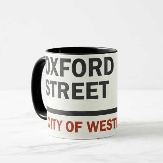 Bord van Oxford Street Mok (Voorkant links)