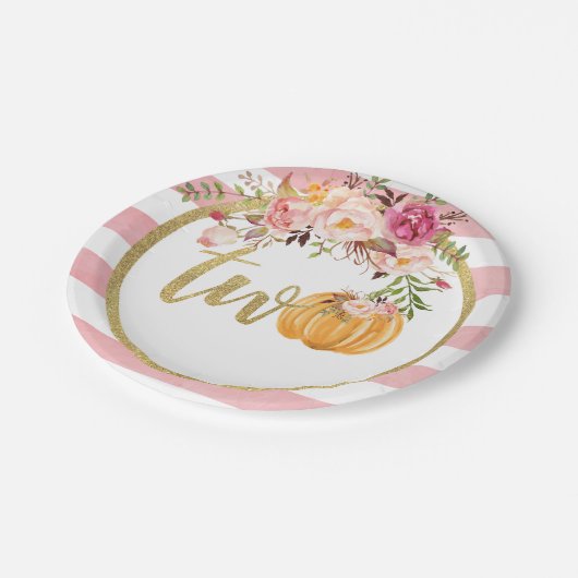 Bord van pompoen 2e verjaardag - Floral Stripes (Gekanteld)