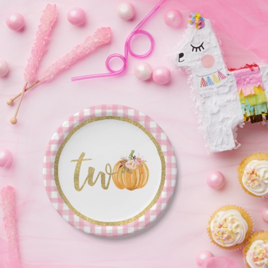 Bord van pompoen 2e verjaardag - Roze speldenband (Feest)