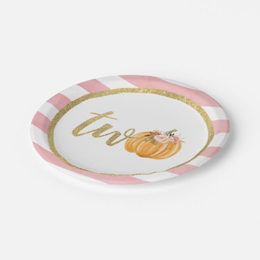 Bord van pompoen 2e verjaardag - Roze strips (Gekanteld)