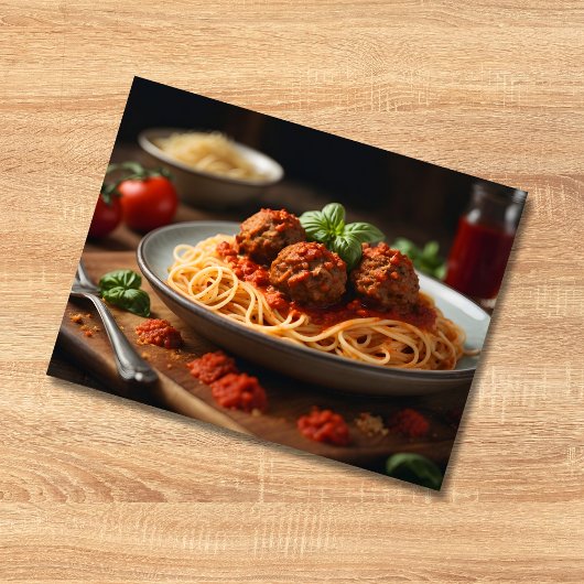 Bord van spaghetti en gehaktballen briefkaart