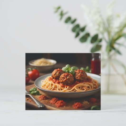 Bord van spaghetti en gehaktballen briefkaart (Staand voorkant)