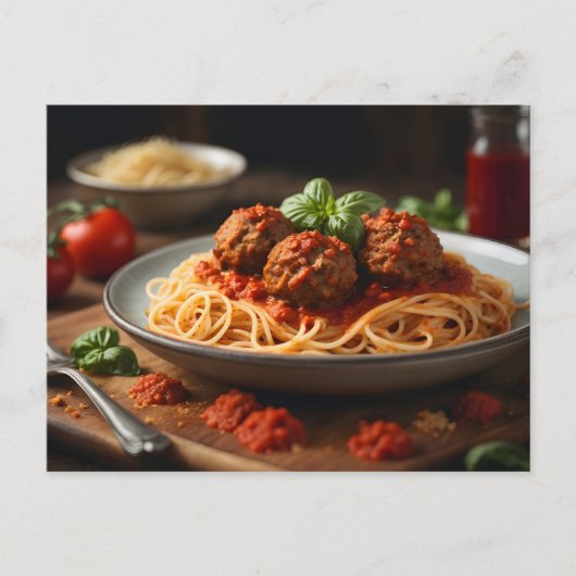 Bord van spaghetti en gehaktballen briefkaart (Voorkant)