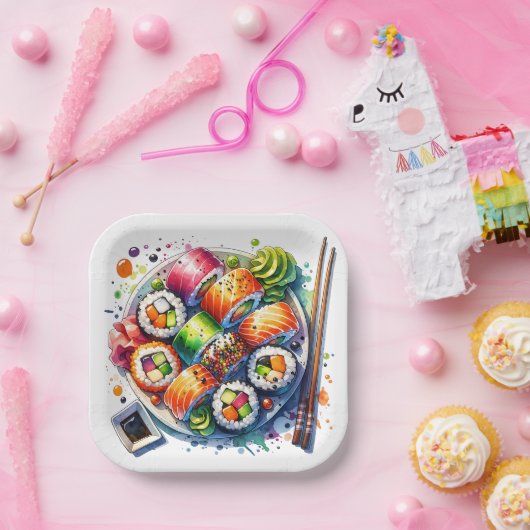 Bord van sushi, sojasaus en eetstokjes Verjaardag (Feest)