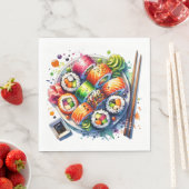 Bord van sushi, sojasaus en eetstokjes Verjaardag Servet (Insitu)