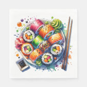 Bord van sushi, sojasaus en eetstokjes Verjaardag Servet (Voorkant)