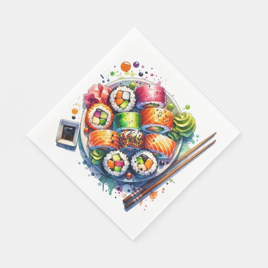 Bord van sushi, sojasaus en eetstokjes Verjaardag Servet (Hoek)