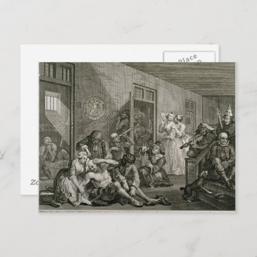 Bord VIII van A Rake's Progress, 1735 Briefkaart (Voorkant / Achterkant)