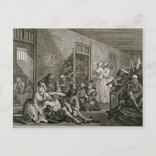 Bord VIII van A Rake's Progress, 1735 Briefkaart (Voorkant)