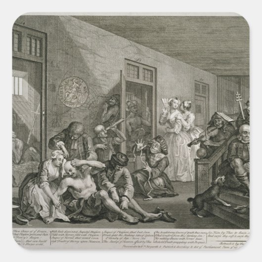 Bord VIII van A Rake's Progress, 1735 Vierkante Sticker (Voorkant)
