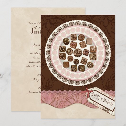 Bord vol Chocolates Birthday Party Invitation Kaart (Voorkant / Achterkant)