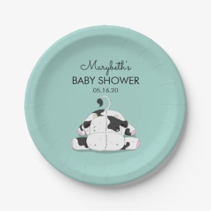 Bord voor Baby shower met kleine Koe bevestigen