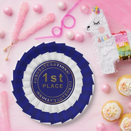 Bord voor bekroonde lint, blauw-wit-1st-papier (Feest)