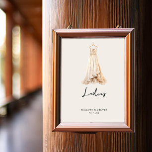 Bord voor dames toiletten op bruiloftsreceptie poster