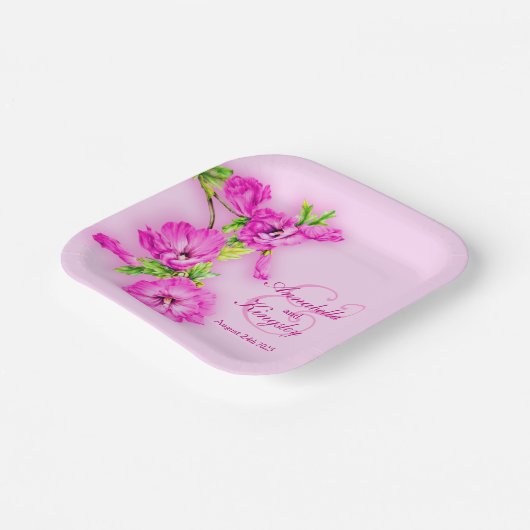 Bord voor huwelijkshibiscus roze kunstpapier (Gebogen)