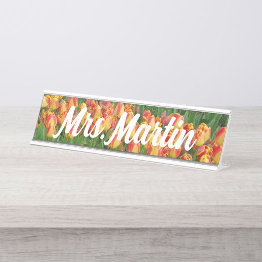 Bord voor rode en gele aangepaste tulpnaam bureau naambordje (Voorkant)