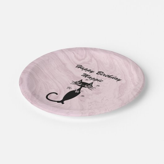 Bord voor roze retroatoomkat op gepersonaliseerd p (Gekanteld)