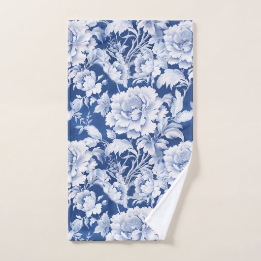 Bord wit/blauw herhaal roos bad handdoek (Handdoek)