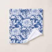 Bord wit/blauw herhaal roos bad handdoek (Wasdoekje)