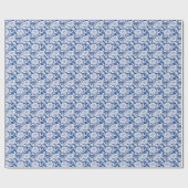 Bord wit/blauw herhaal roos cadeaupapier (Vlak)