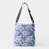 Bord wit/blauw herhaal roos crossbody tas (Voorkant)