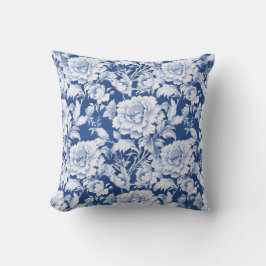 Bord wit/blauw herhaal roos kussen