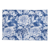 Bord wit/blauw herhaal roos kussensloop (Achterkant)