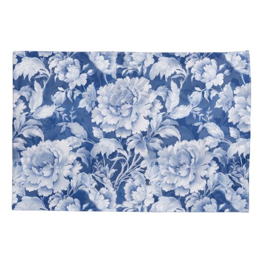 Bord wit/blauw herhaal roos kussensloop (Achterkant)