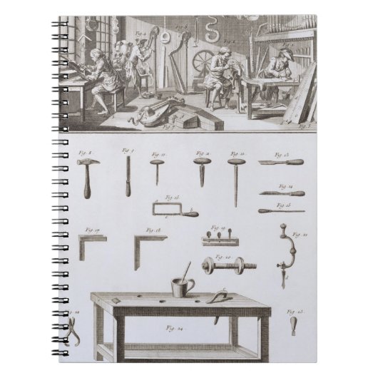 Bord XVIII: De werkplaats van de instrumentenmaker Notitieboek (Voorkant)