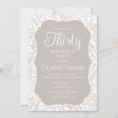 Bord Zilver Wit Flora Vrouw 30e Verjaardagsfeest Kaart (Voorkant)