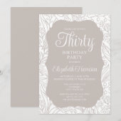Bord Zilver Wit Flora Vrouw 30e Verjaardagsfeest Kaart (Voorkant / Achterkant)