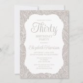 Bord Zilver Wit Flora Vrouw 30e Verjaardagsfeest Kaart (Voorkant)