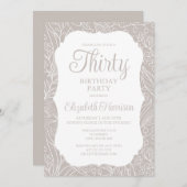 Bord Zilver Wit Flora Vrouw 30e Verjaardagsfeest Kaart (Voorkant / Achterkant)