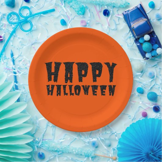 Bord zwart glitter Happy Halloween-papier (Feest)