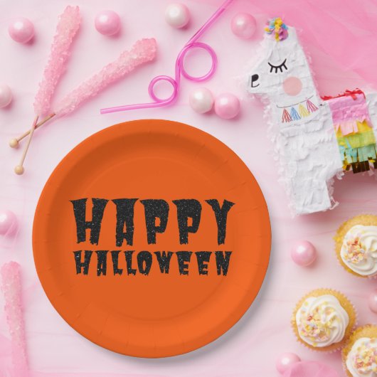 Bord zwart glitter Happy Halloween-papier (Feest)