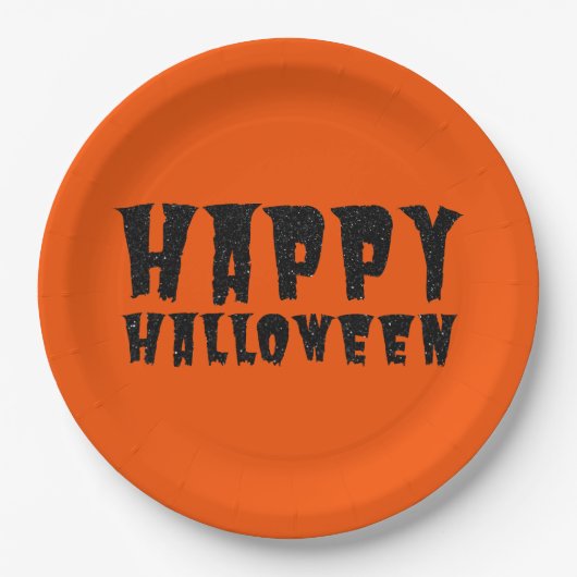 Bord zwart glitter Happy Halloween-papier (Voorkant)