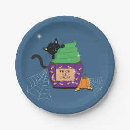 Bord zwart kat Halloween blauw papier