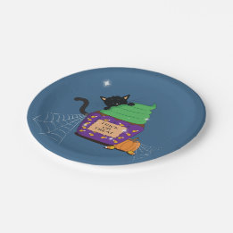 Bord zwart kat Halloween blauw papier