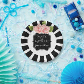 Bord zwart-wit strepen roze flora personaliseren (Feest)