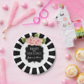 Bord zwart-wit strepen roze flora personaliseren (Feest)