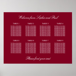 Bordeaux 8 Tafel Bruiloftstoelindeling Poster