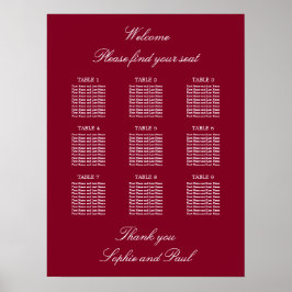 Bordeaux 9 Tafel Trouw Stoelen Plattegrond Poster