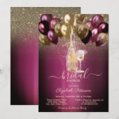 Bordeaux Ballonnen Wijn Set Glitter Bruidsmeisje F Kaart (Voorkant / Achterkant)