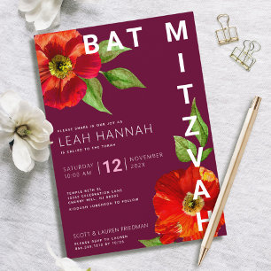 Bordeaux Bat Mitzvah Bloemenschildering Modern Kaart