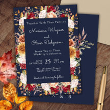 Bordeaux Beige Marineblauw Herfst Bloem Bruiloft