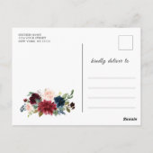 Bordeaux blauwe blos bruiloft foto save the date briefkaart (Achterkant)