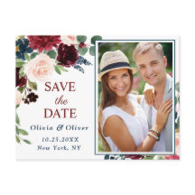 Bordeaux blauwe blos bruiloft foto save the date