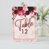 Bordeaux Bloem en Roze Gouden Trouwtafel Nummers Kaart (Staand voorkant)