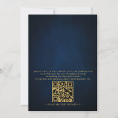 Bordeaux bloem goud marineblauw QR-code bruiloft Kaart (Achterkant)