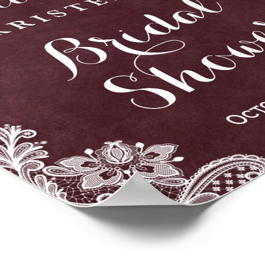 Bordeaux Bloem Licht Kant Bruidsdouche Bord Poster (Hoek)